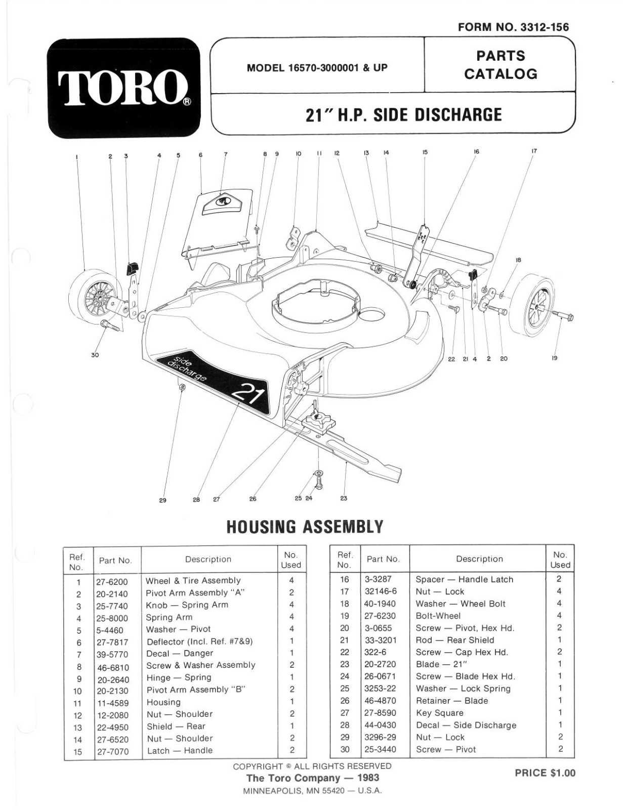 Toro 16570 Parts Catalogue