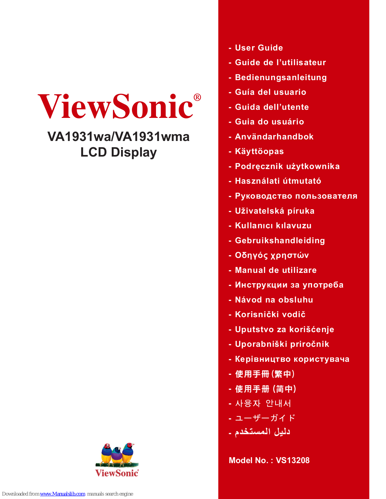 ViewSonic VS13208, VA1931wa/VA1931wma, VA1931wa Uporabniški Priročnik