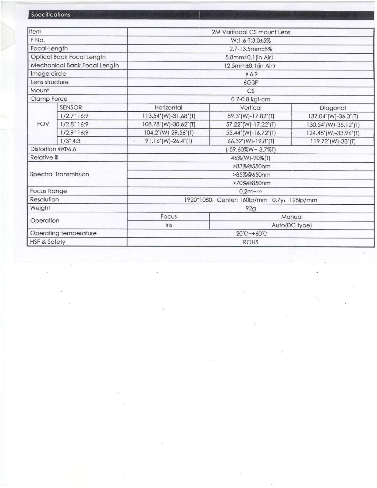 ATV HT3016DIRSL Specsheet