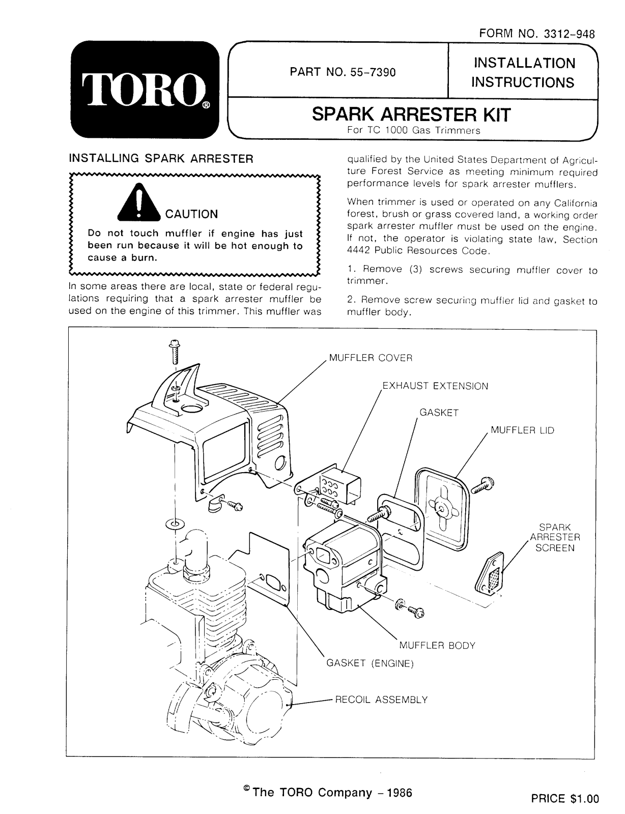 Toro 55-7390 Installation Instructions