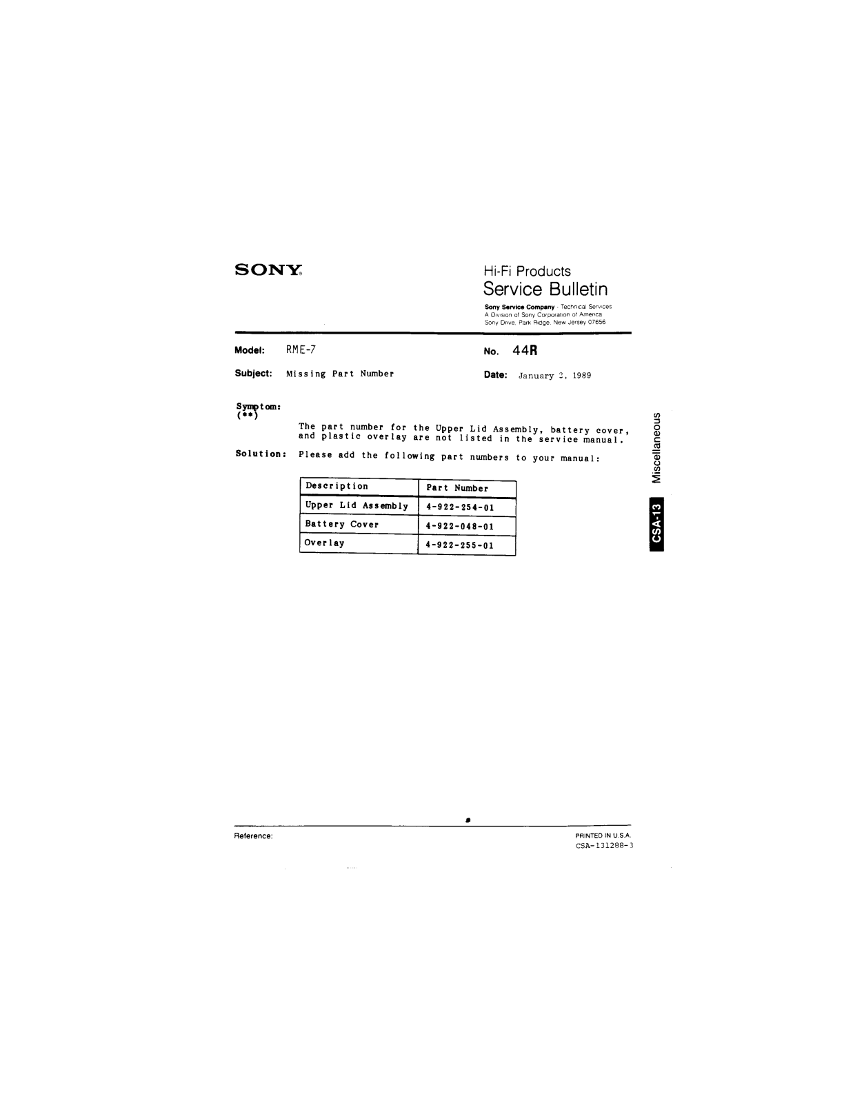 Sony RME7 Service Manual