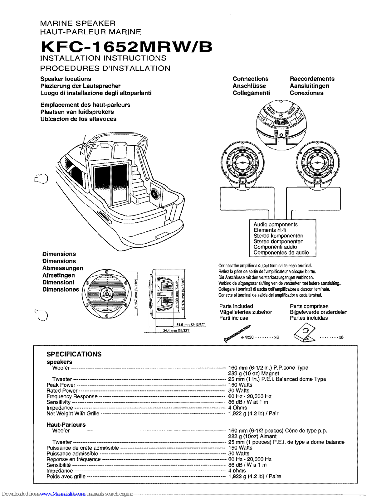 Kenwood KFC-1652MRW - Marine Speaker, KFC-1652MRB Installation Instructions Manual