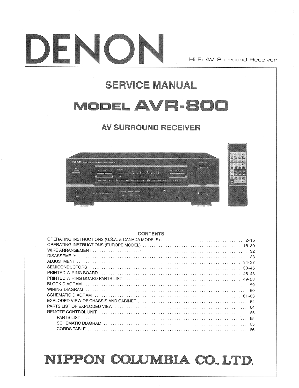 Denon AVR-800 Service Manual