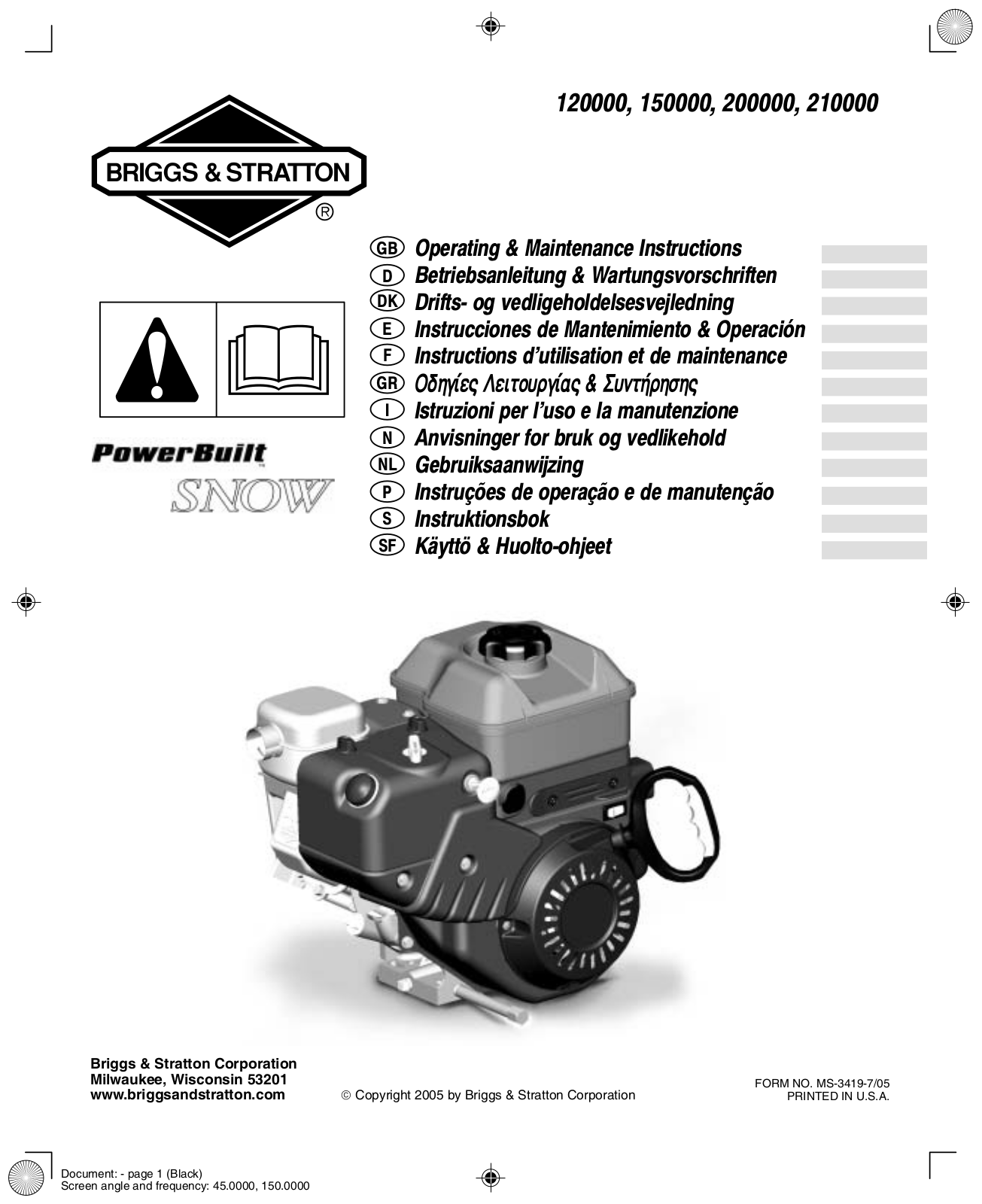 Briggs & Stratton POWERBUILT SNOW 150000, POWERBUILT SNOW 200000, POWERBUILT SNOW 120000, POWERBUILT SNOW 210000 User Manual