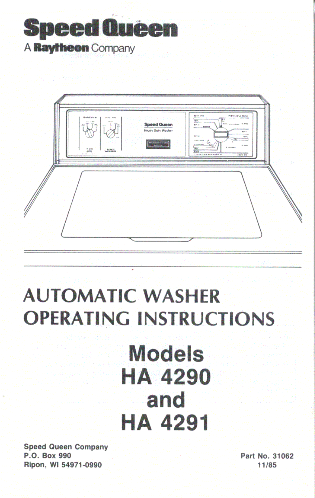 Speed Queen HA4290, HA4291 Owner's Manual