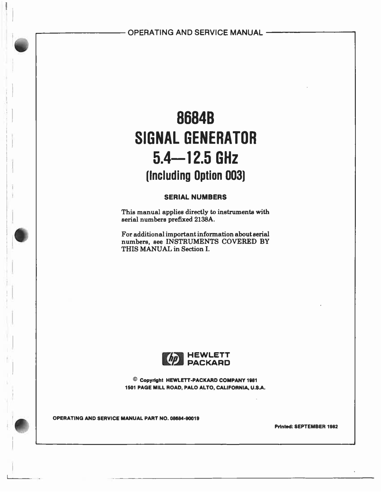 Hewlett-Packard 2138A User Manual