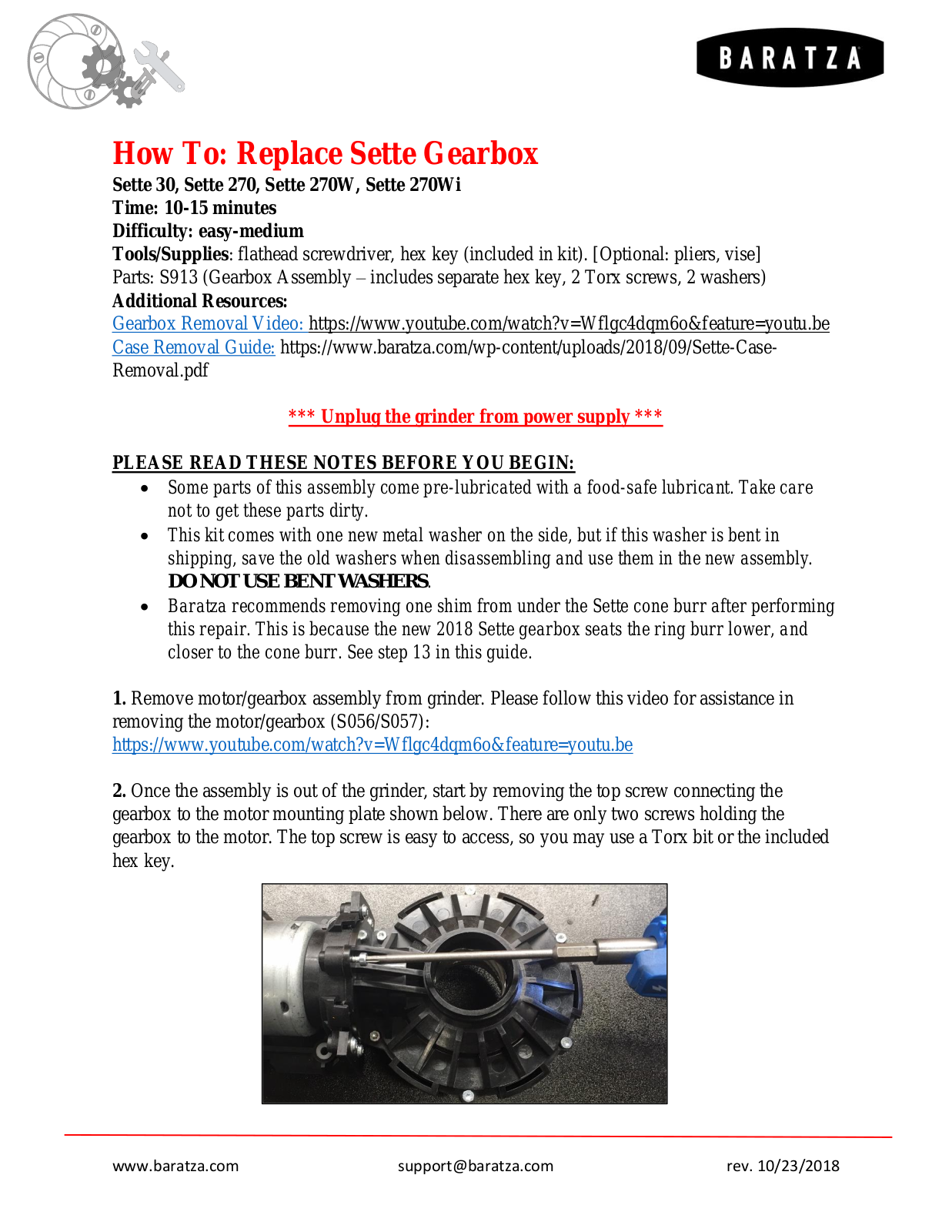 Baratza Sette 30, Sette 270W, Sette 270, Sette 270WI User Manual