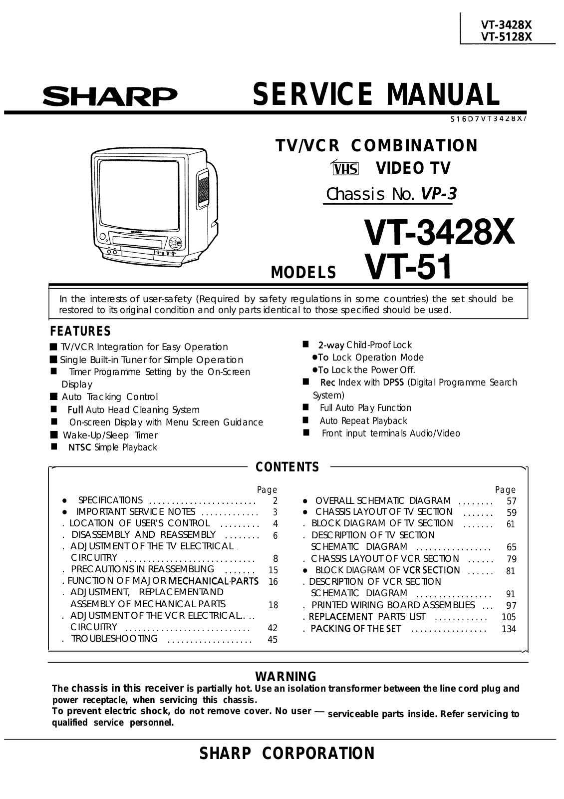 SHARP VT-3428X, VT-51 Service Manual
