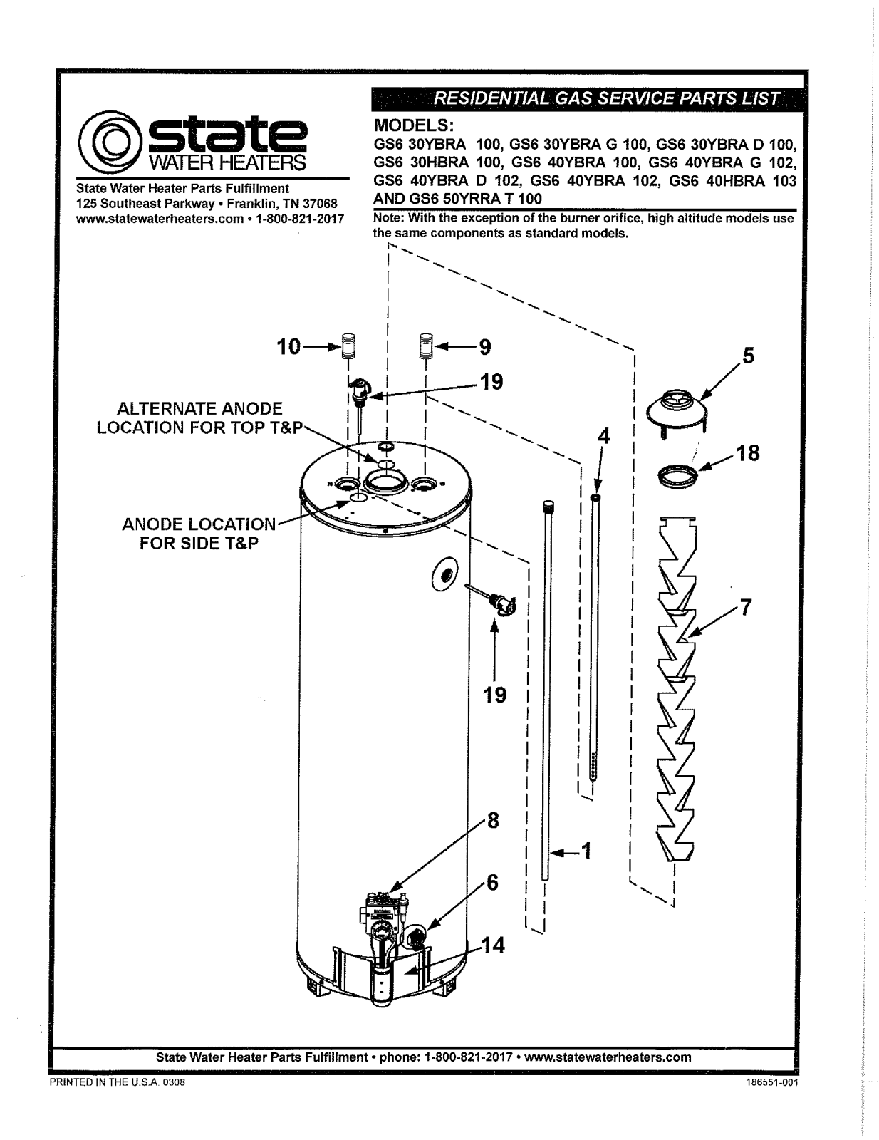 State GS6 30 HBRA 100 Parts List