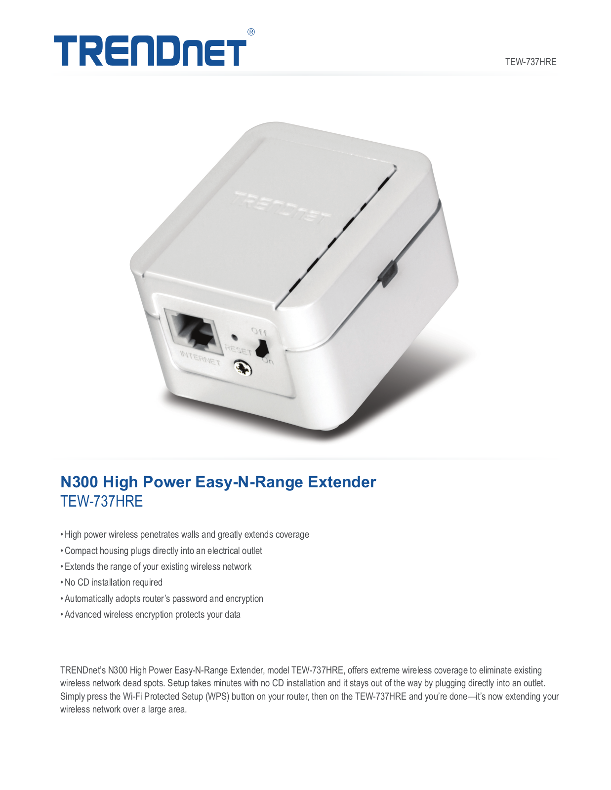 Trendnet TEW-737HRE Datasheet