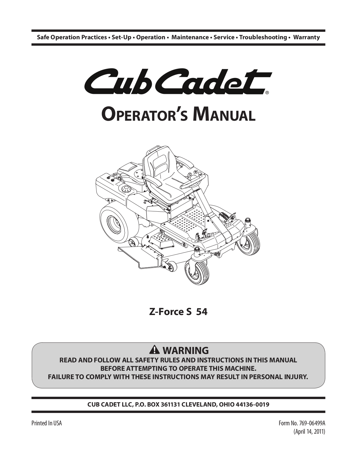 Cub cadet S 54 User Manual