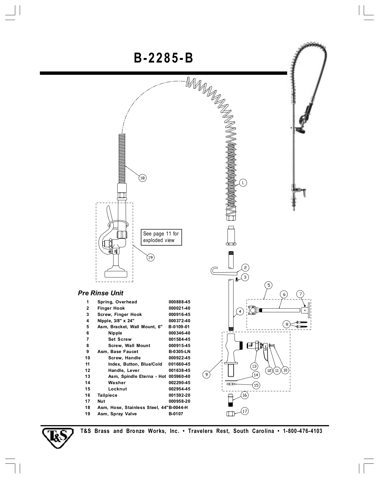 T & S Brass & Bronze Works B-2285-B Part Manual