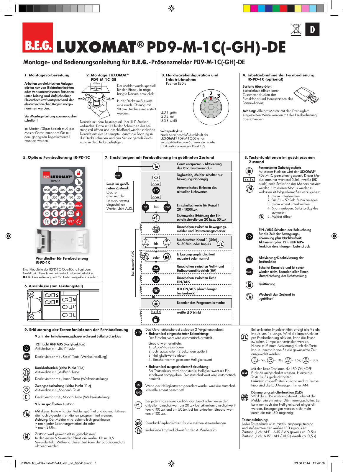 B.E.G. Brück LUXOMAT® PD9-M-1C(-GH)-DE Operating Instructions