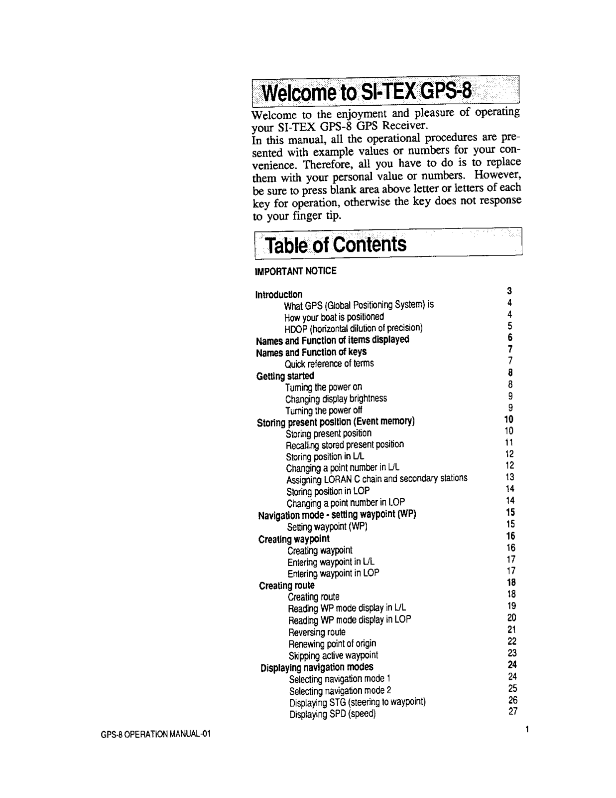 Si-tex GPS-8 User's Manual