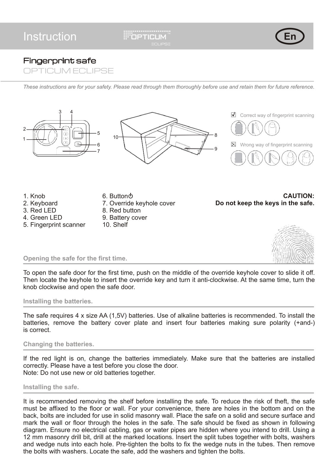 Opticum Safe AX Eclipse Tresor User Manual