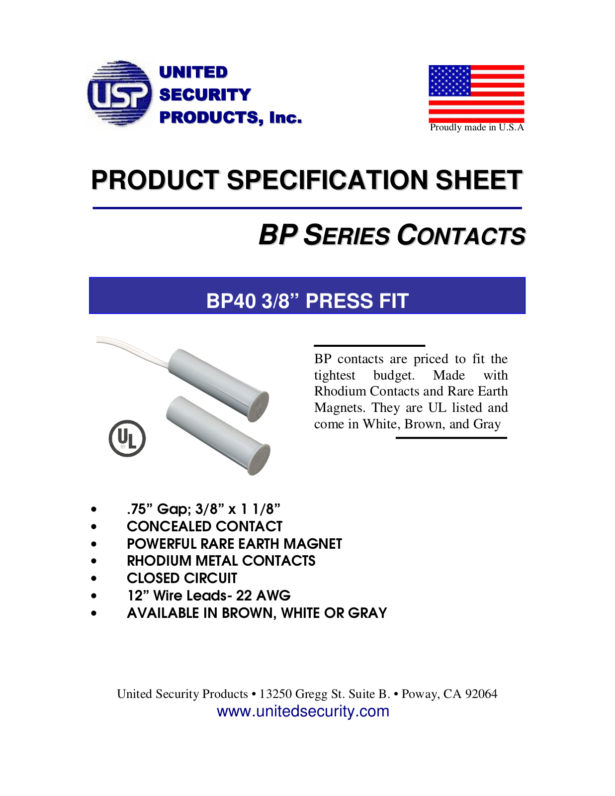 United Security Products BP40 Specsheet