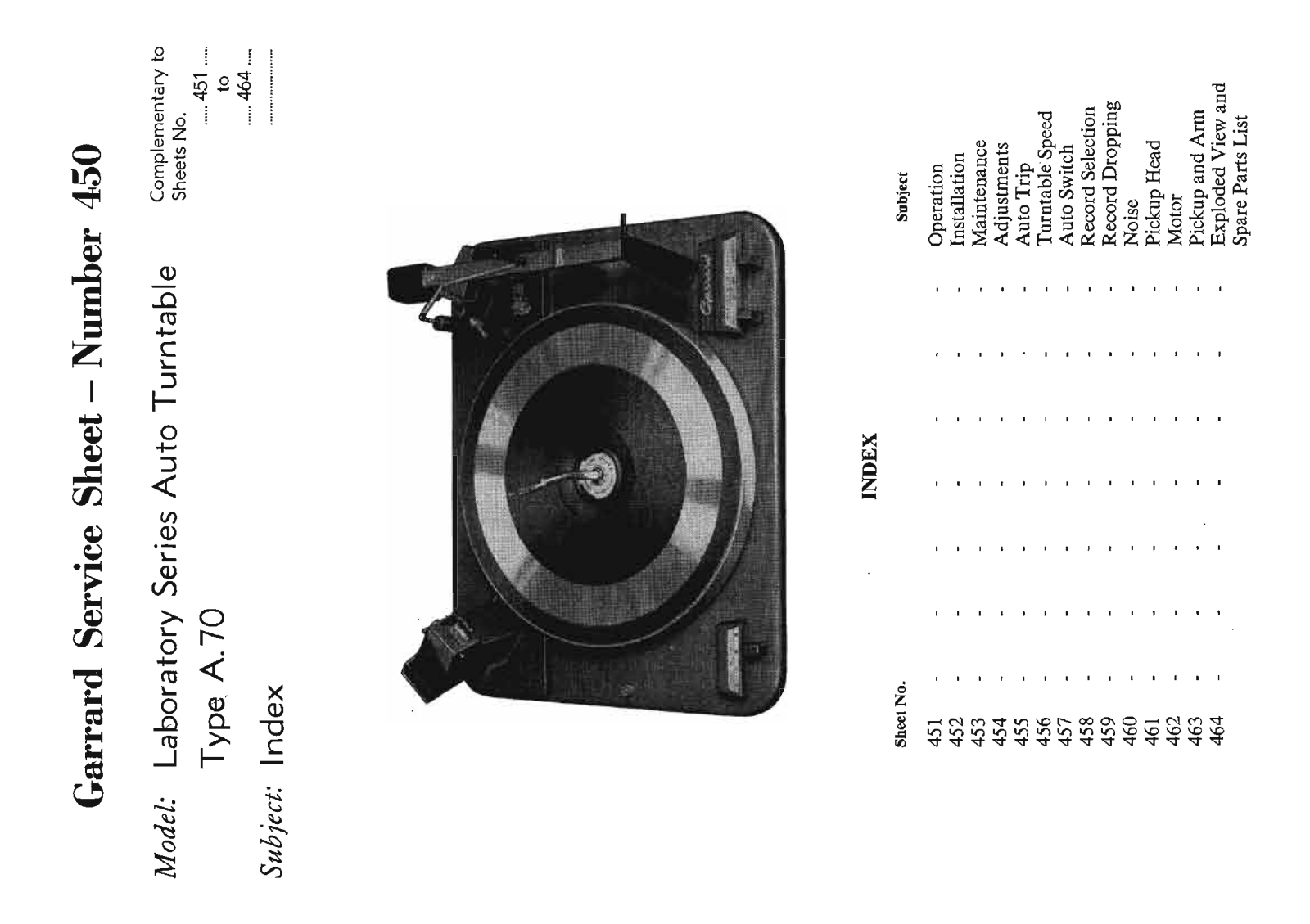 Garrard A70 Service Manual