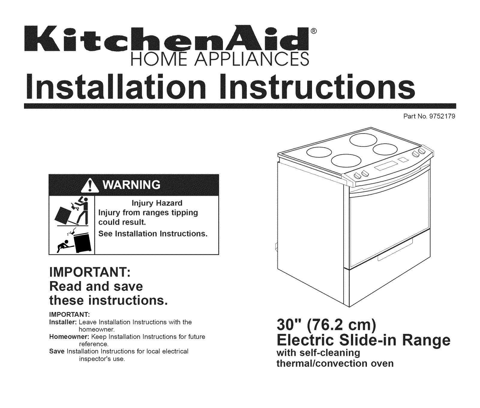 KitchenAid YKERC607HS6, YKERC607HP6, YKESC307HT6, YKESC307HW5, YKESC307HW6 Installation Guide