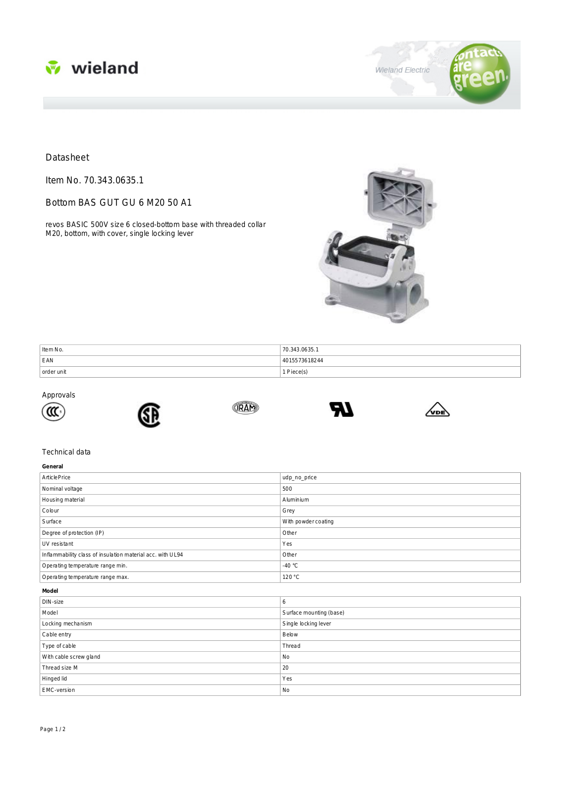 Wieland 70.343.0635.1 Data Sheet