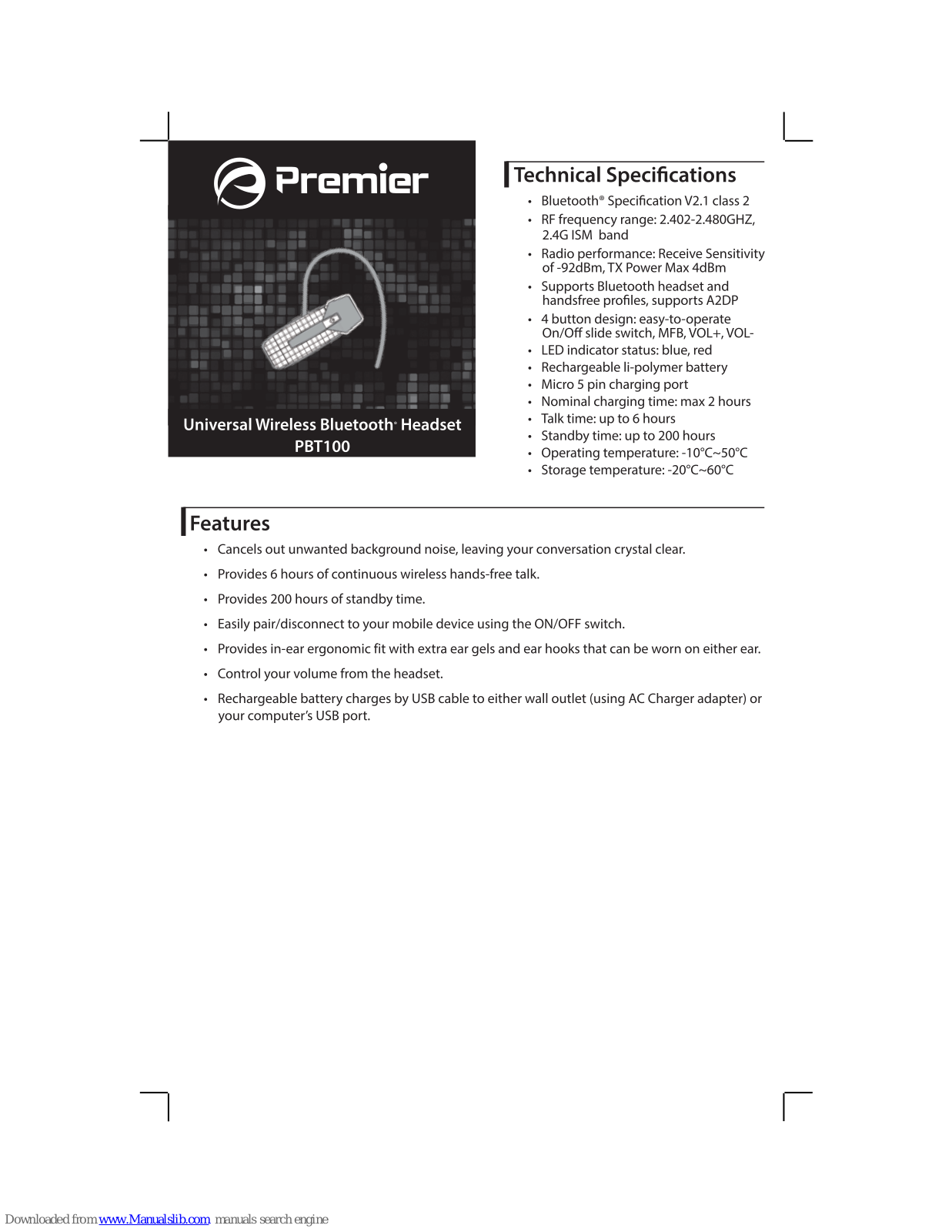 Premier PBT100 User Manual - ManualMachine.com