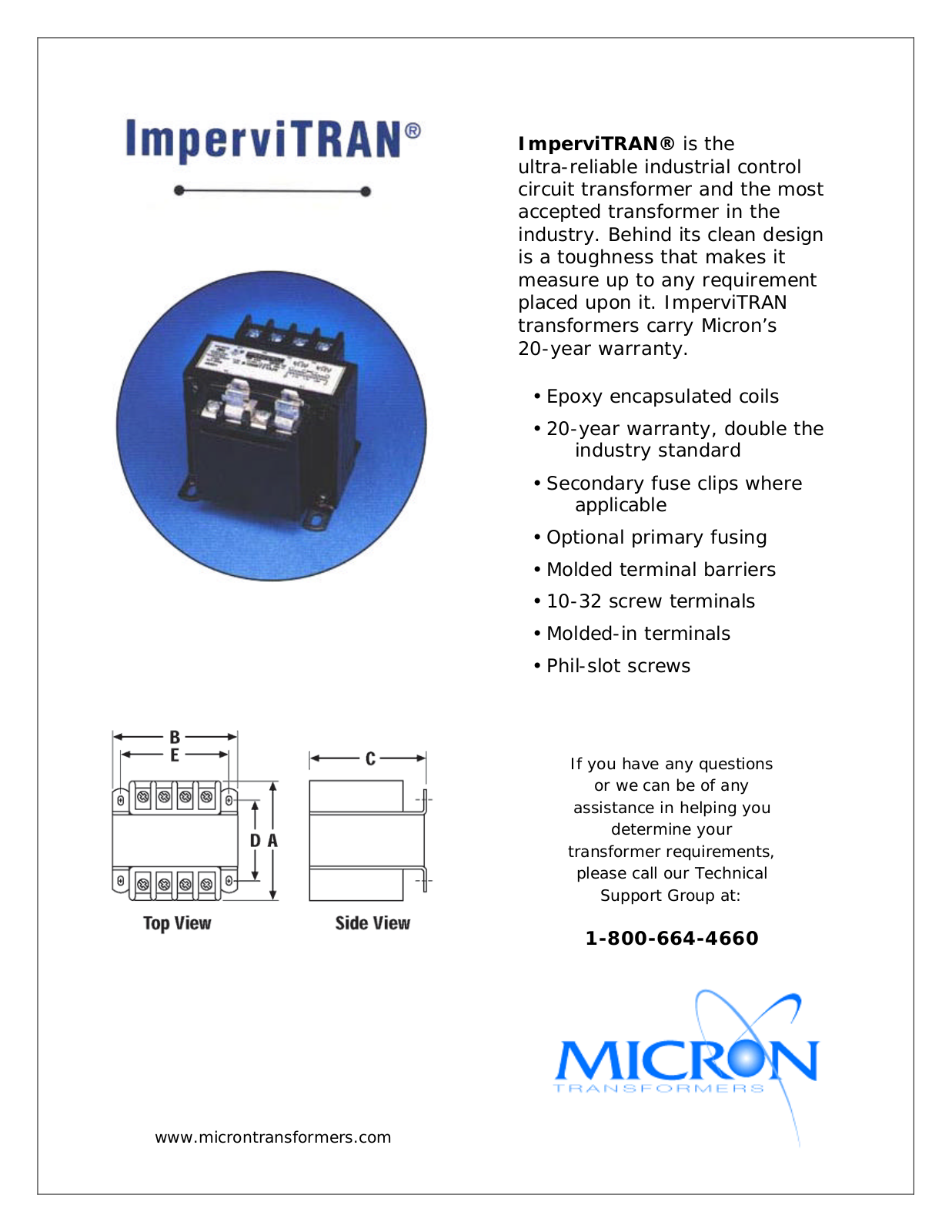 Micron Industries B200BTW37XX Specification Sheet