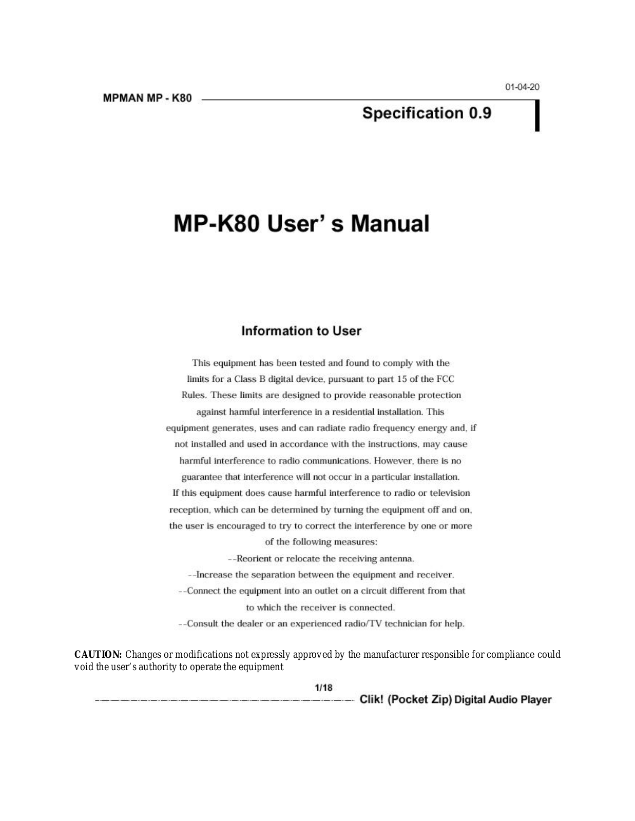 MPMan com MP K80 User Manual