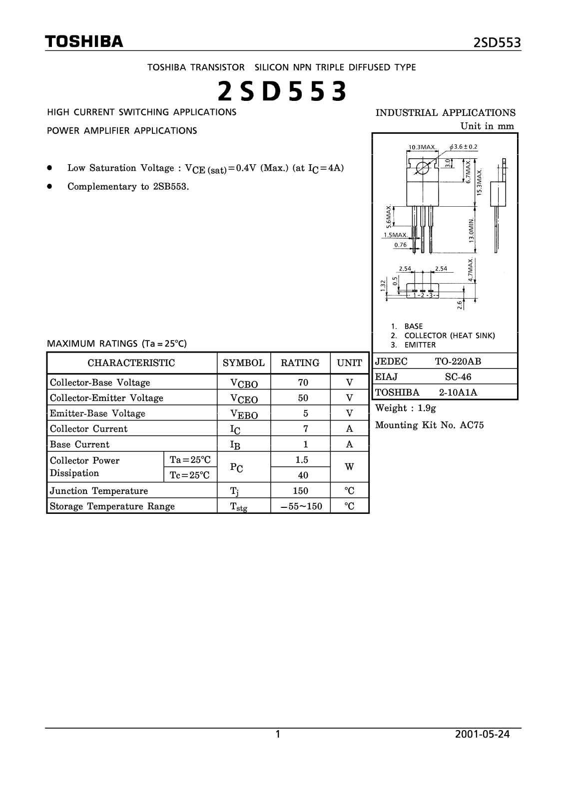 Datasheet 2SD553 Specification - ManualMachine.com