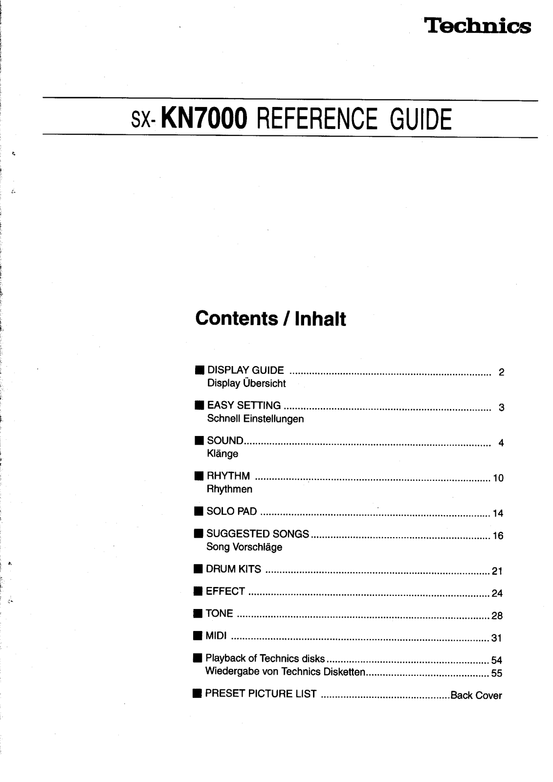 Technics SX-KN7000 Reference Guide