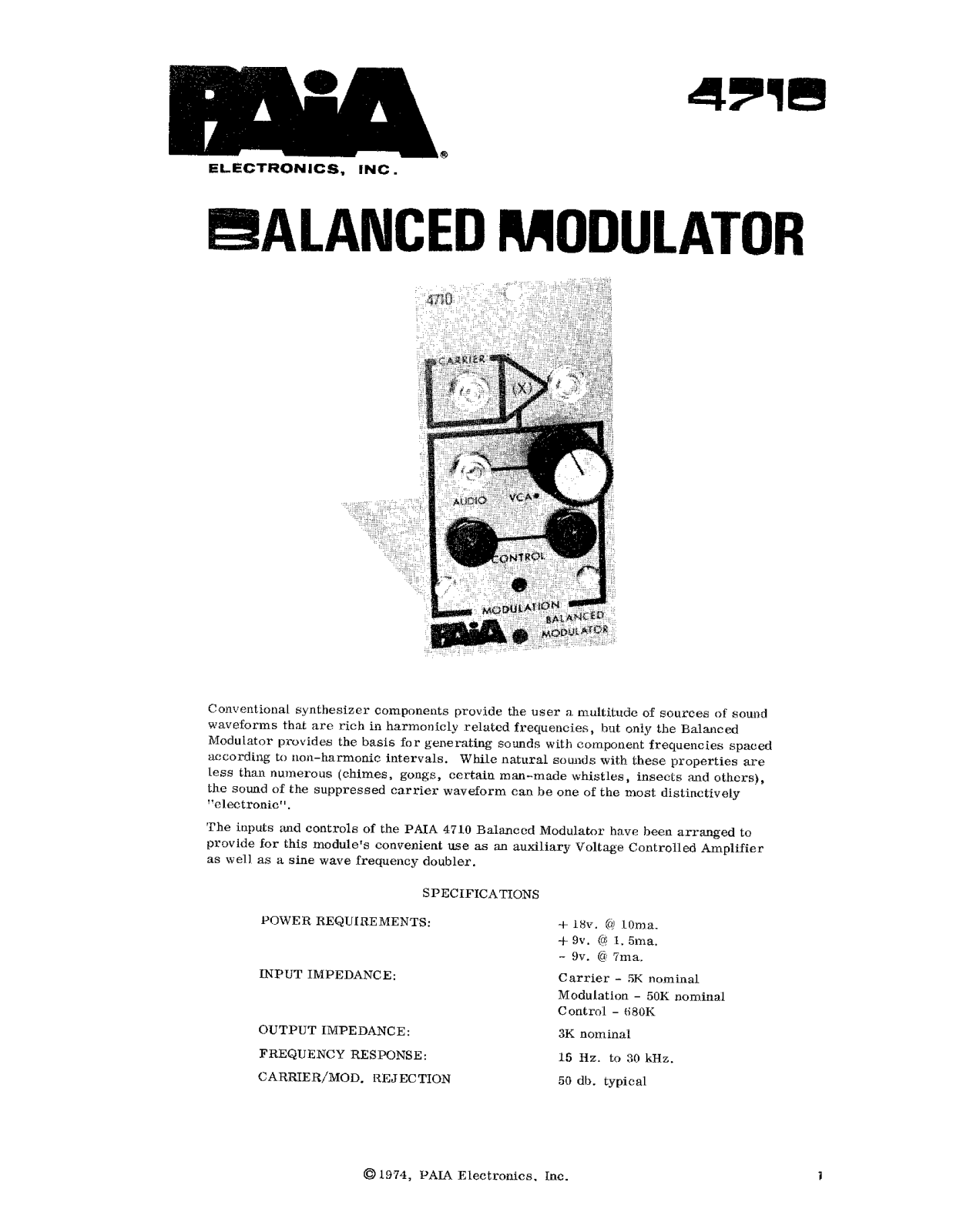 PAiA Electronics 4710 User's Manual