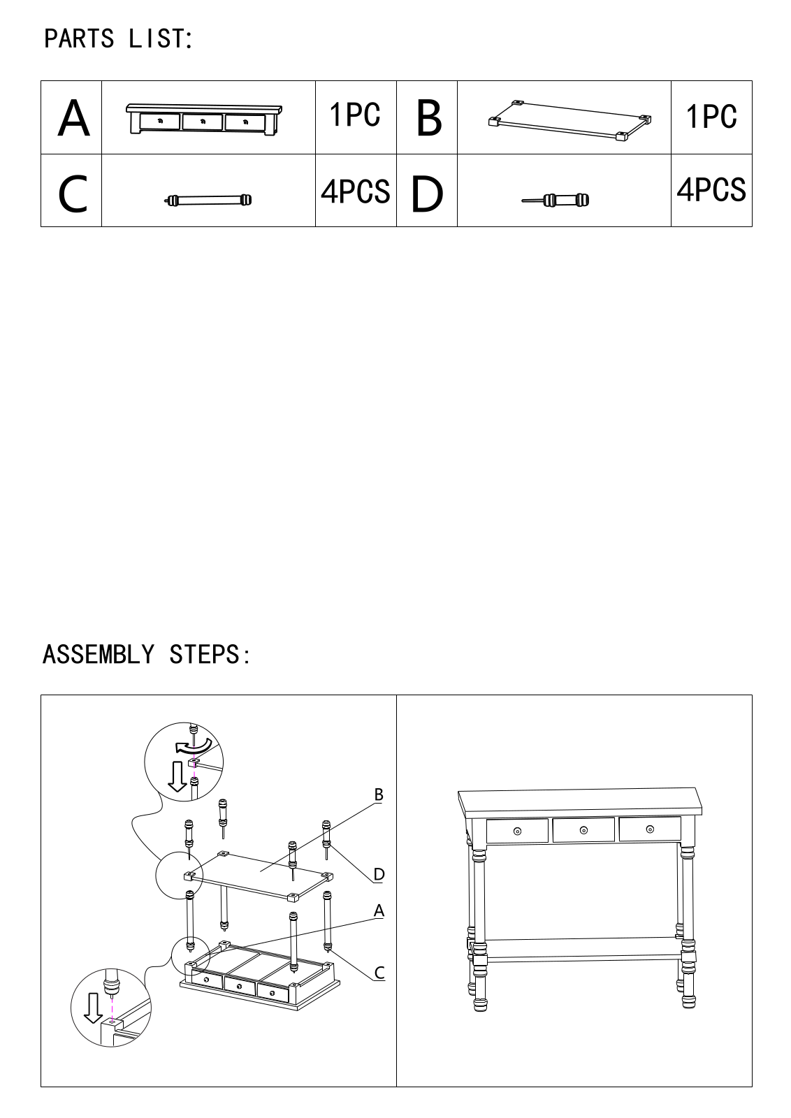 Wholesale Interiors WERPL02WHITECONSOLE, WERPL01BROWNCONSOLE Assembly Guide