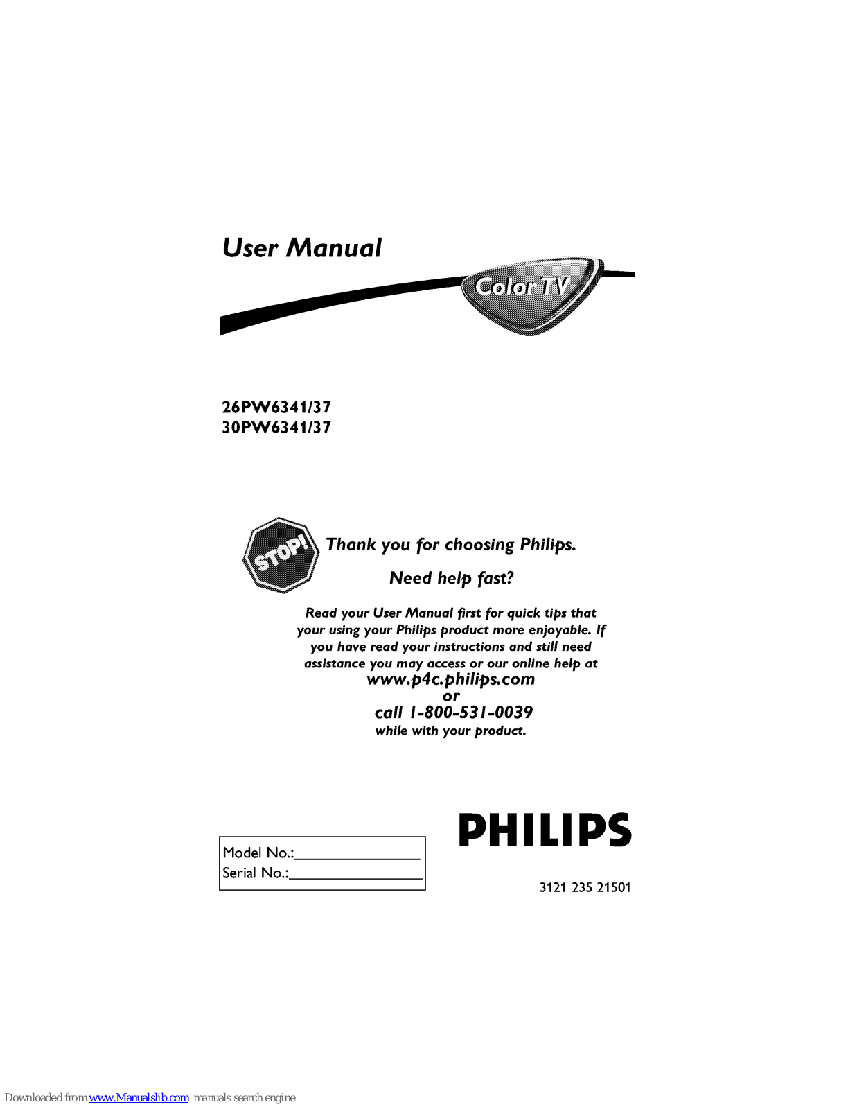 Philips 26PW6341/37, 30PW6341/37B, 26PW6341, 30PW6341, 30PW6341/37 User Manual