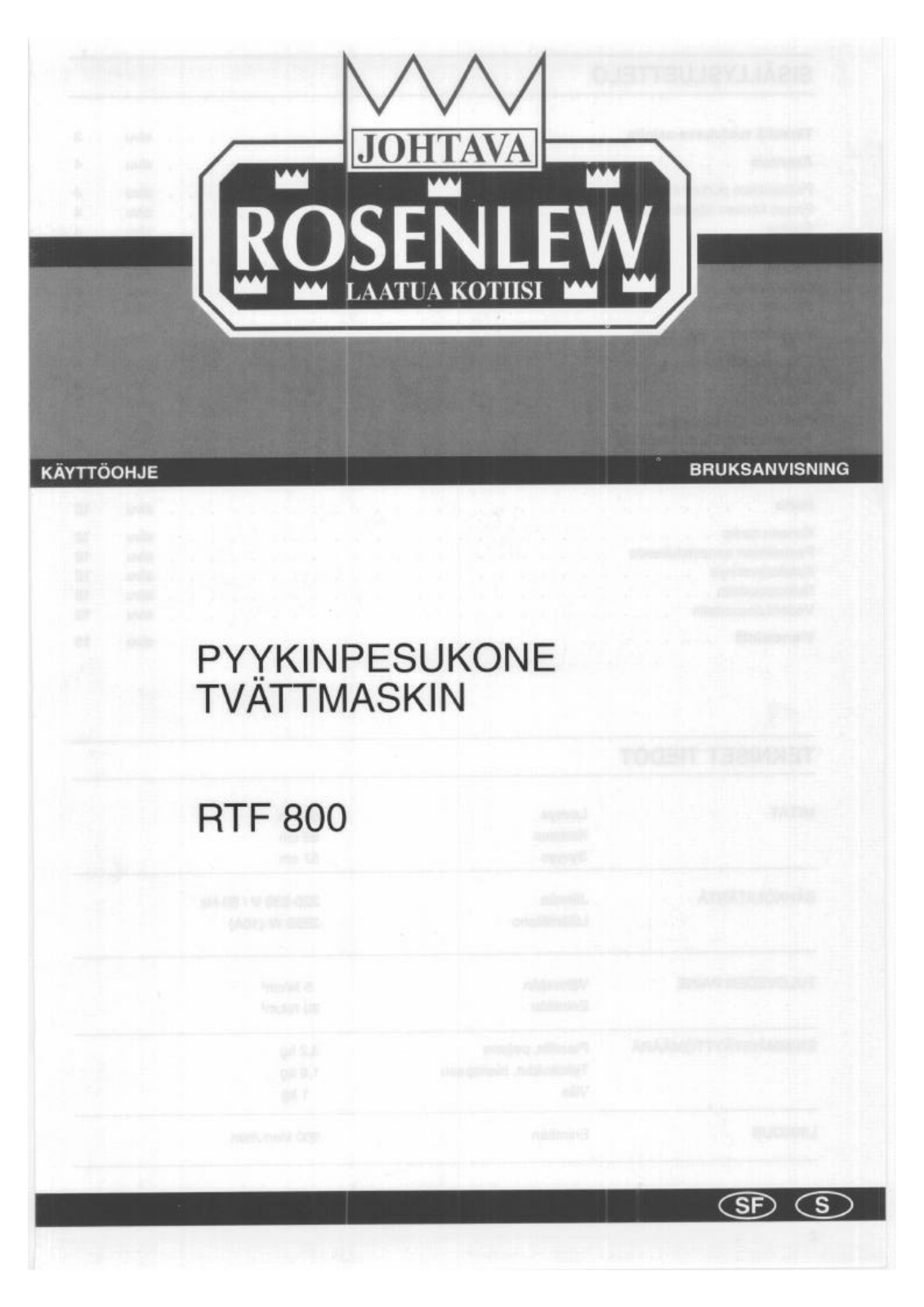 Rosenlew RTF800 User Manual