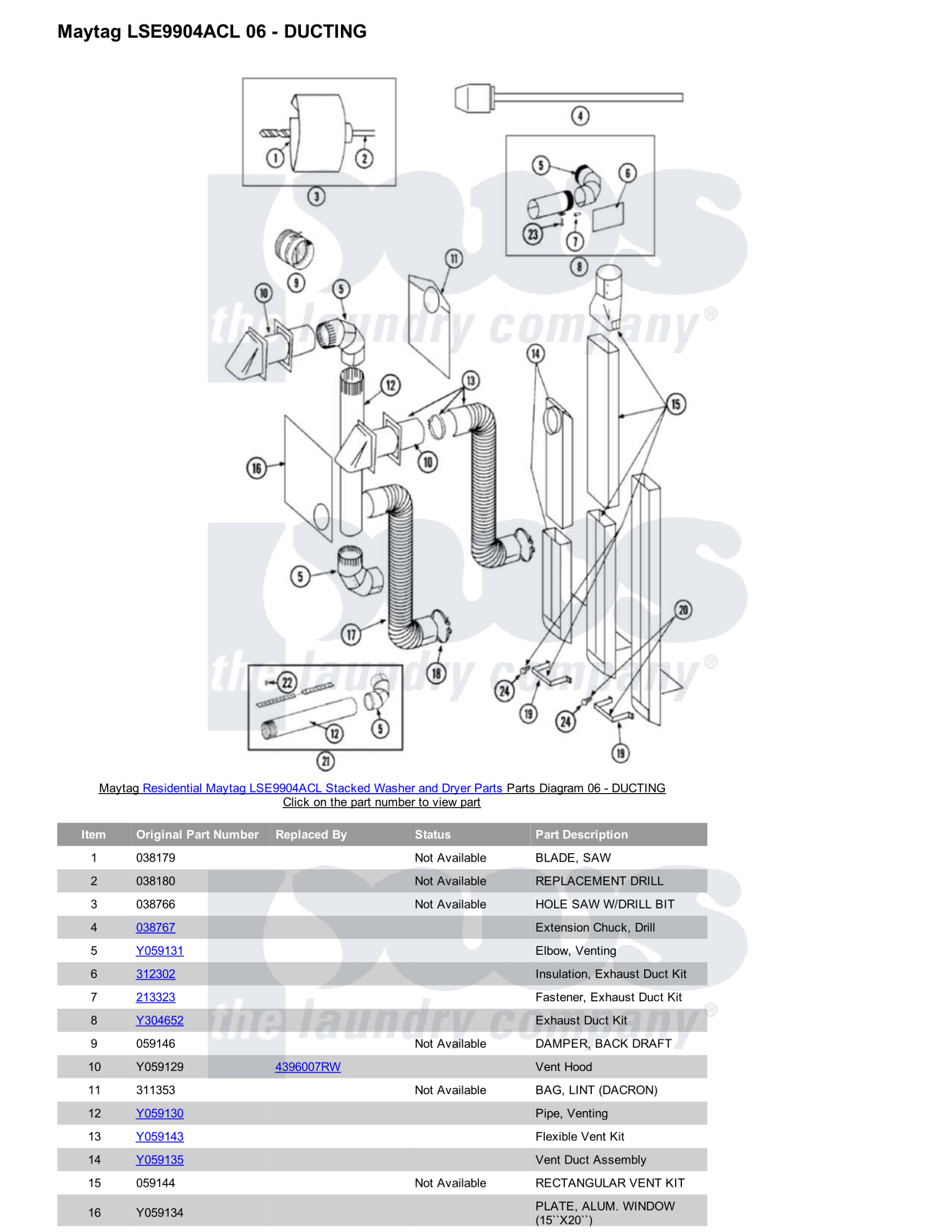 Maytag LSE9904ACL Stacked and Parts Diagram