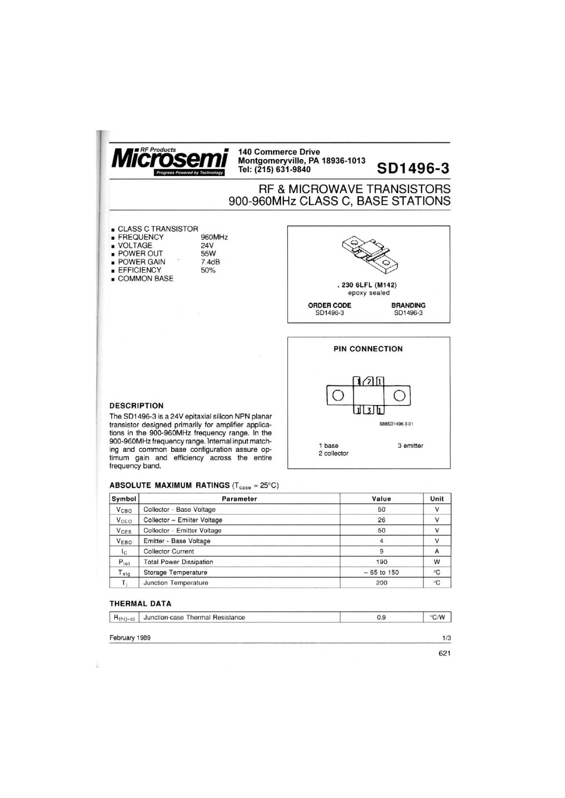 Microsemi Corporation SD1496-03 Datasheet