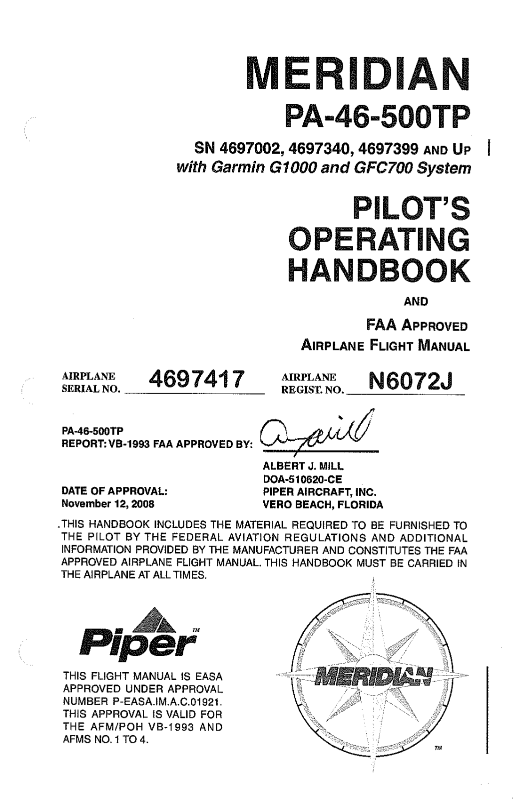 Meridian PA-46-500TP Operating Manual