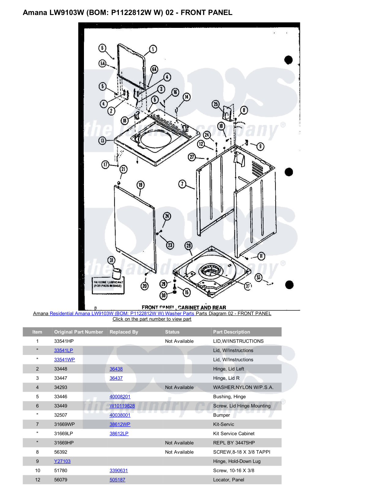 Amana LW9103W Parts Diagram