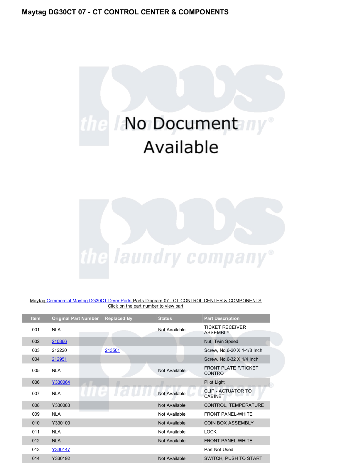 Maytag DG30CT Parts Diagram