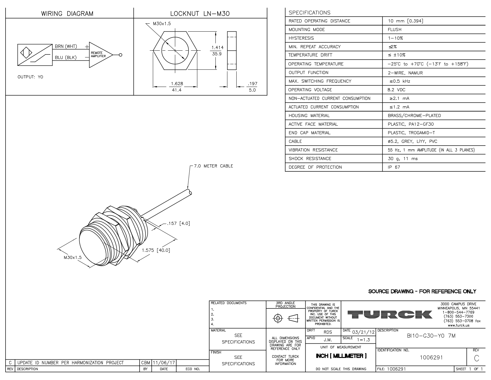 Turck BI10-G30-Y07M Data Sheet