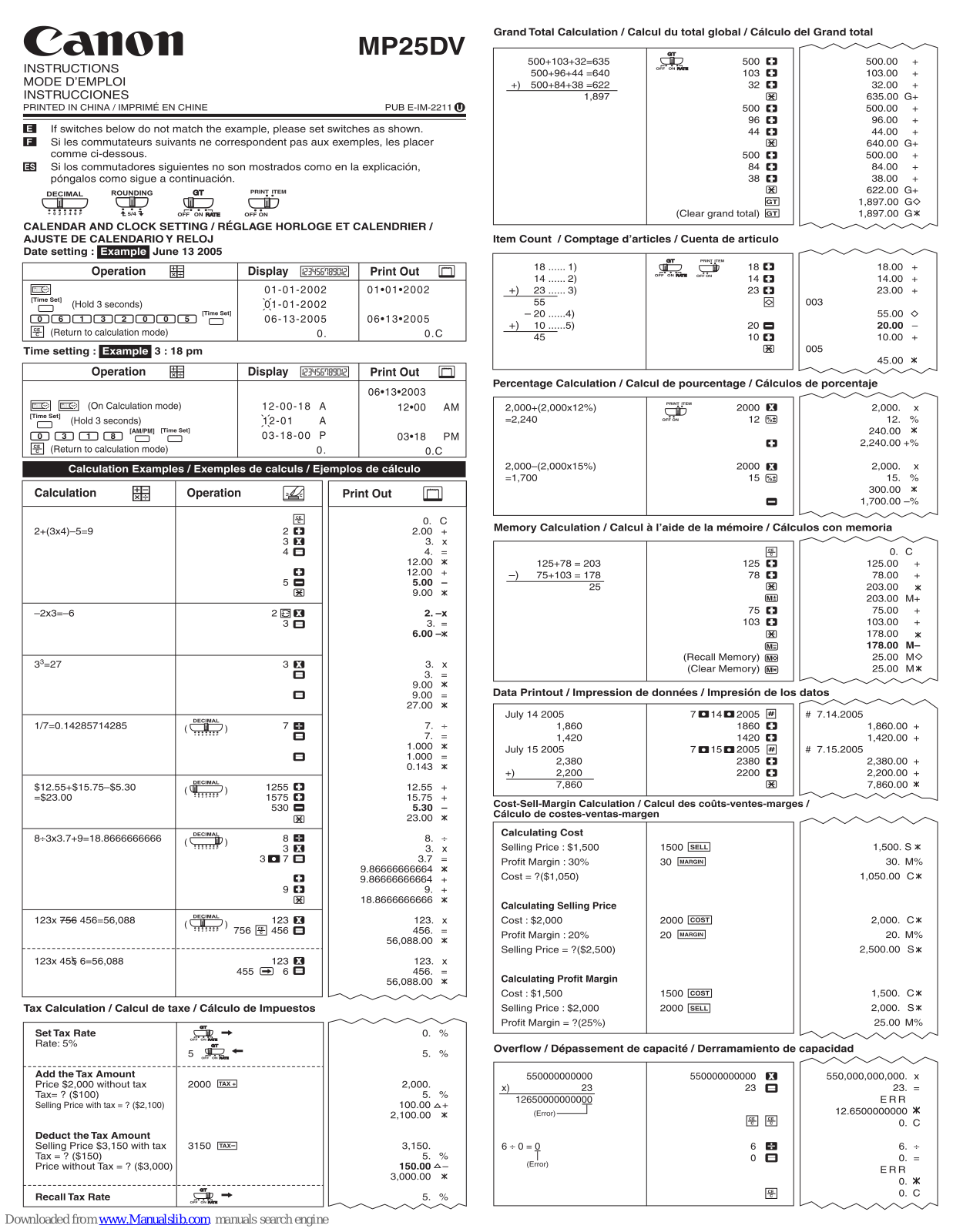 Canon E14-2662-212 - MP25DV Desktop Calculator Instructions Manual