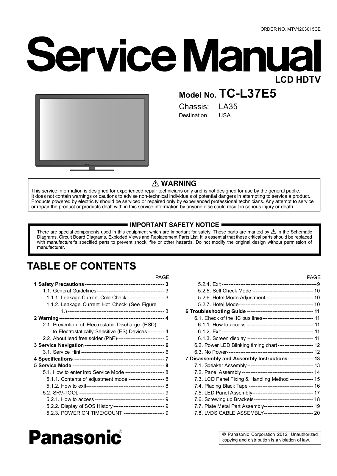 Panasonic TC-L37E5 Schematic