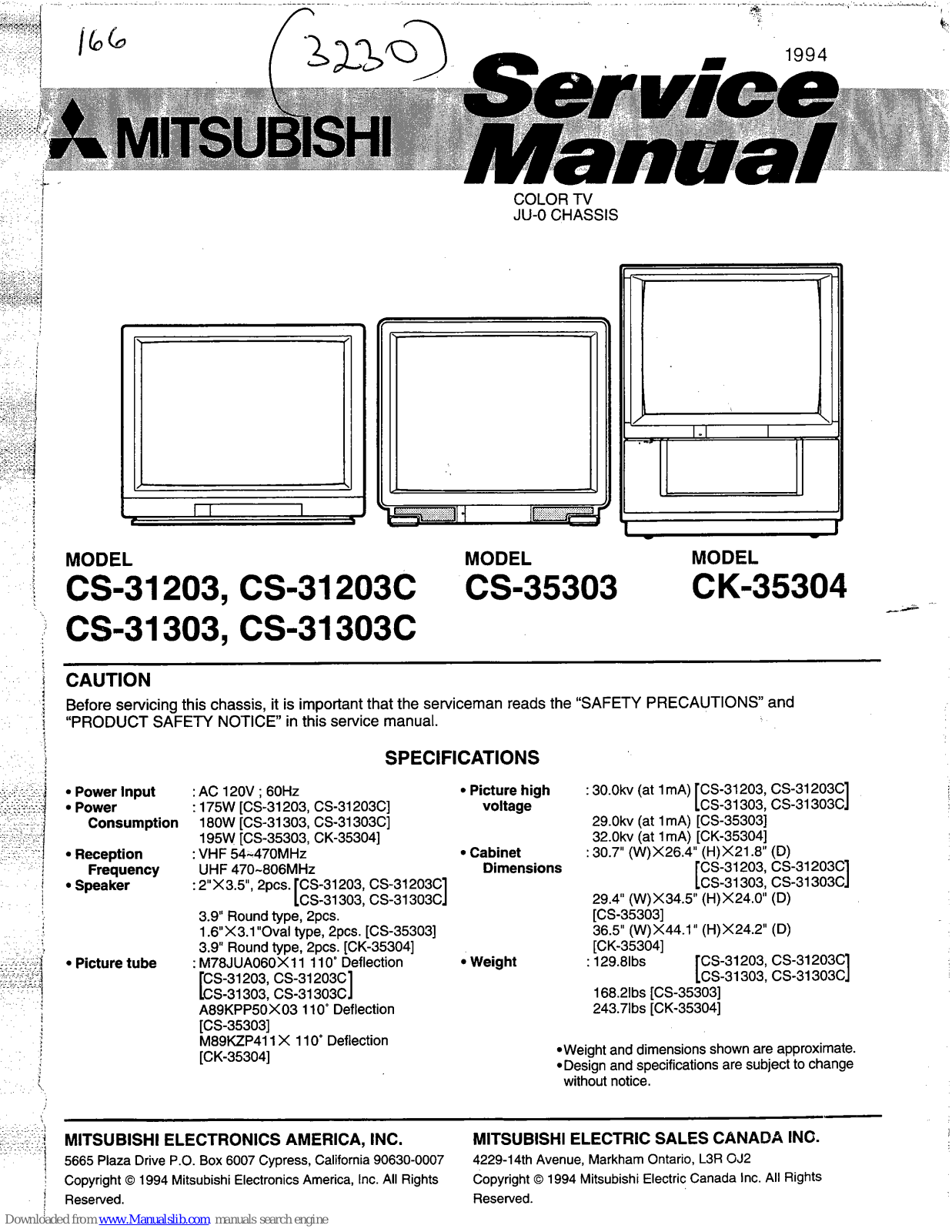 Mitsubishi CS-31203C, CS-31303, CS-31303C, CS-35304, CS-35303 Service Manual