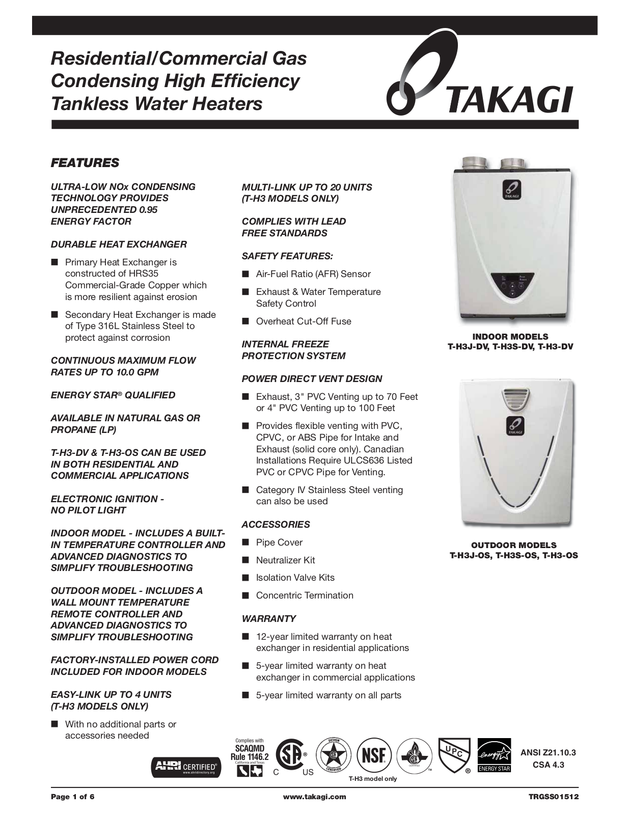 Takagi T-H3J-DV-OS User Manual