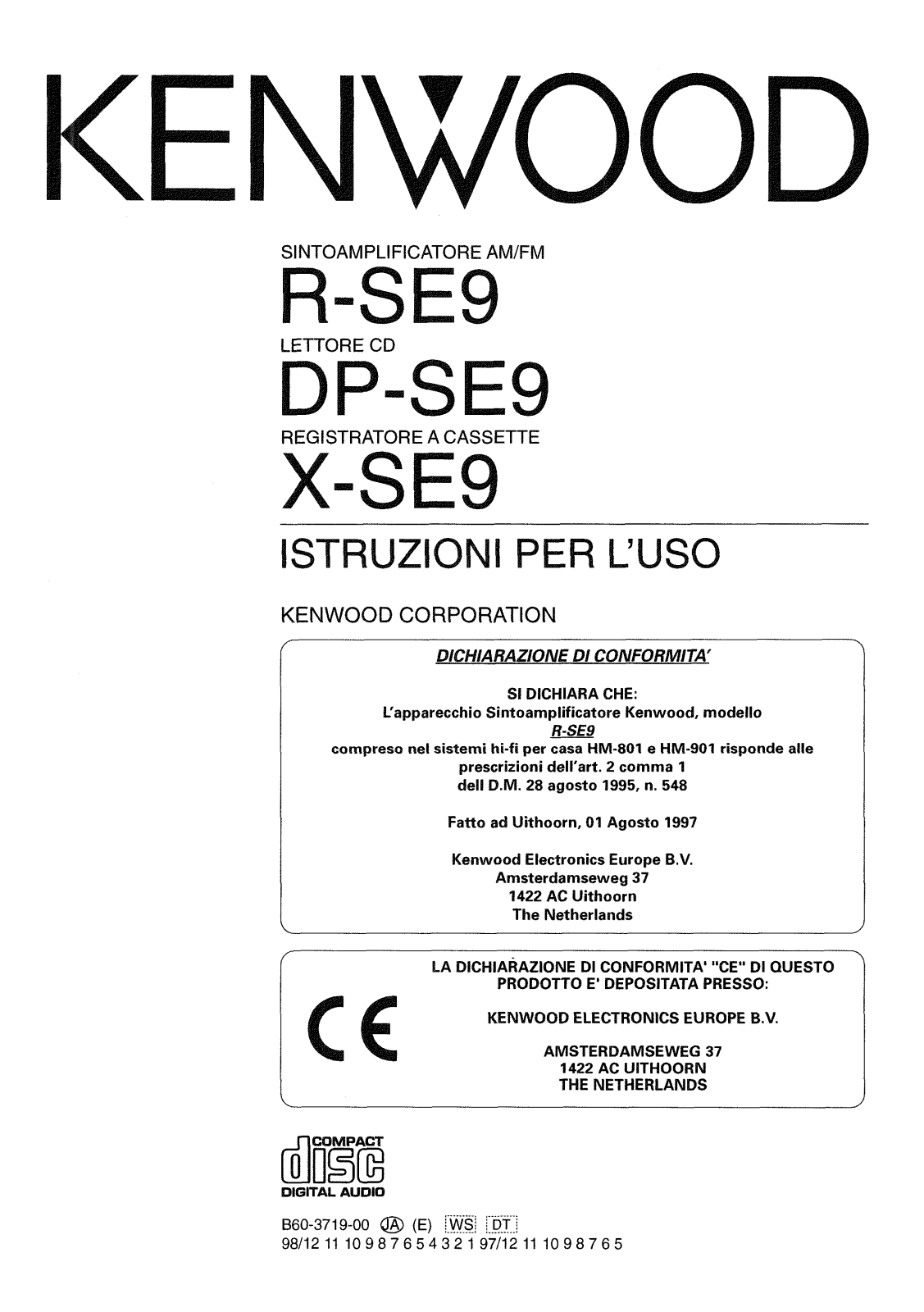 Kenwood DP-SE9, R-SE9, X-SE9 Manual