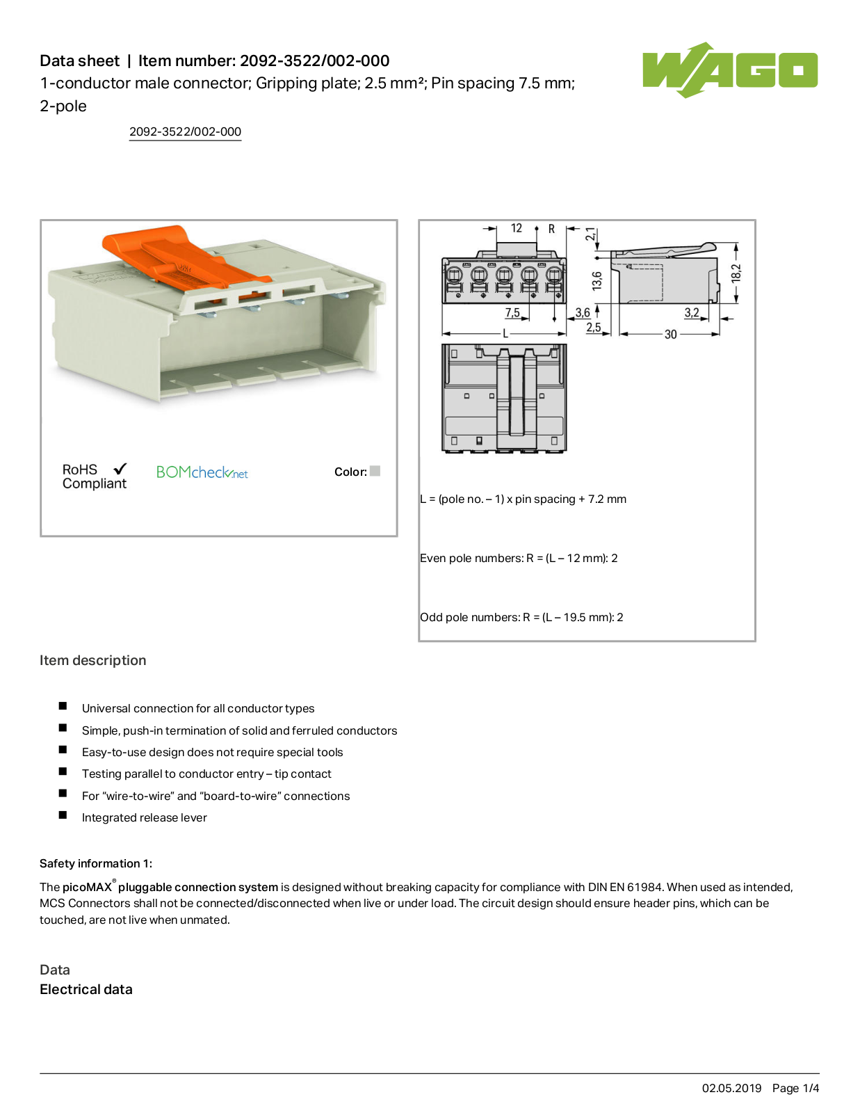 Wago 2092-3522/002-000 Data Sheet