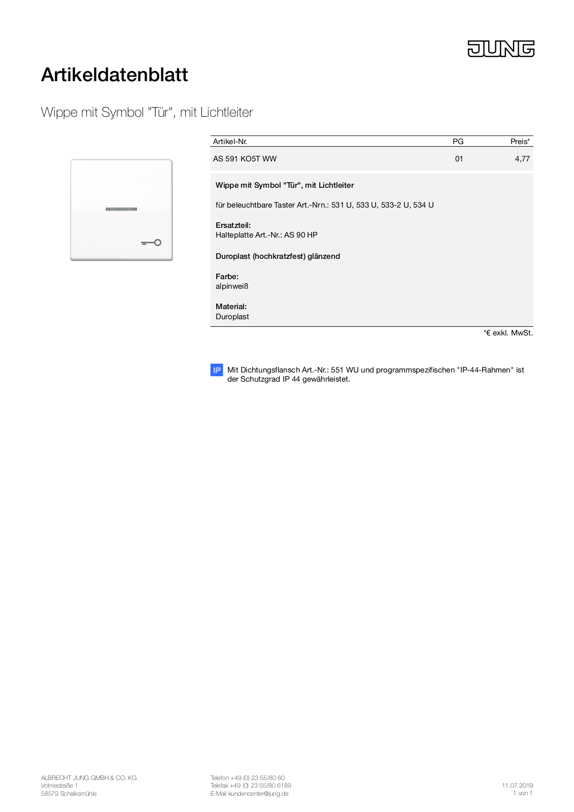 Jung AS 591 KO5T WW User Manual