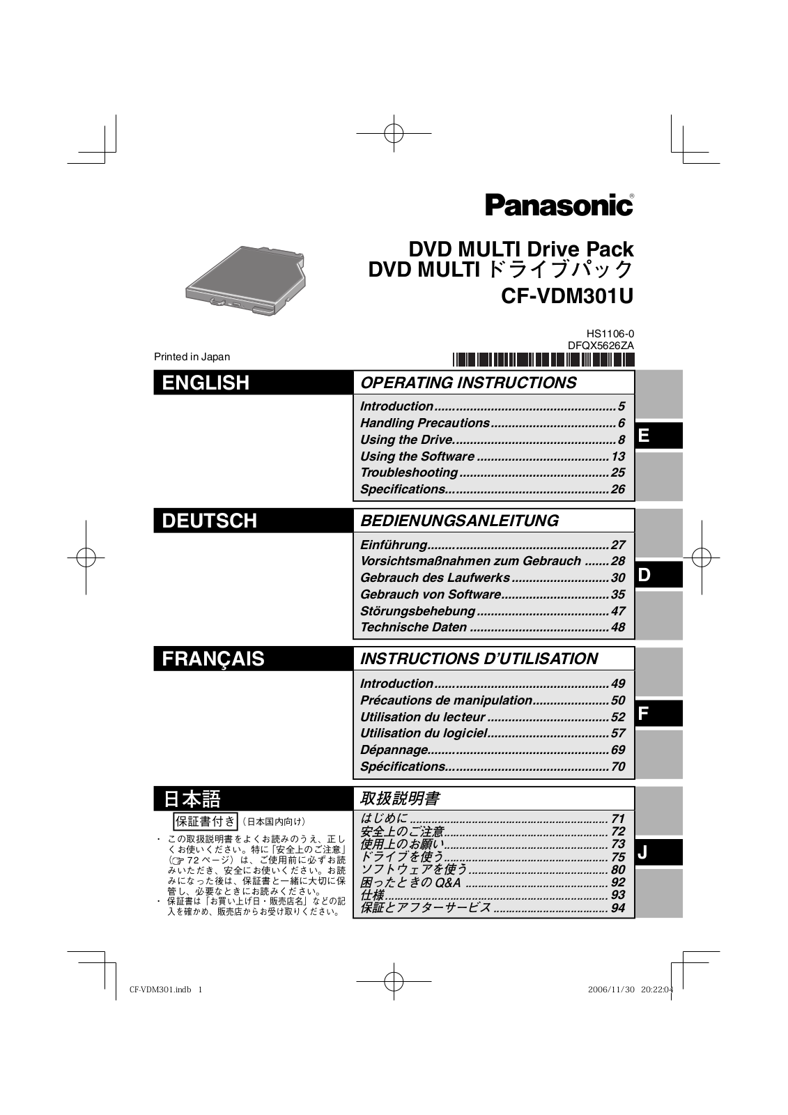 Panasonic CF-VDM301U Operating Instructions Manual