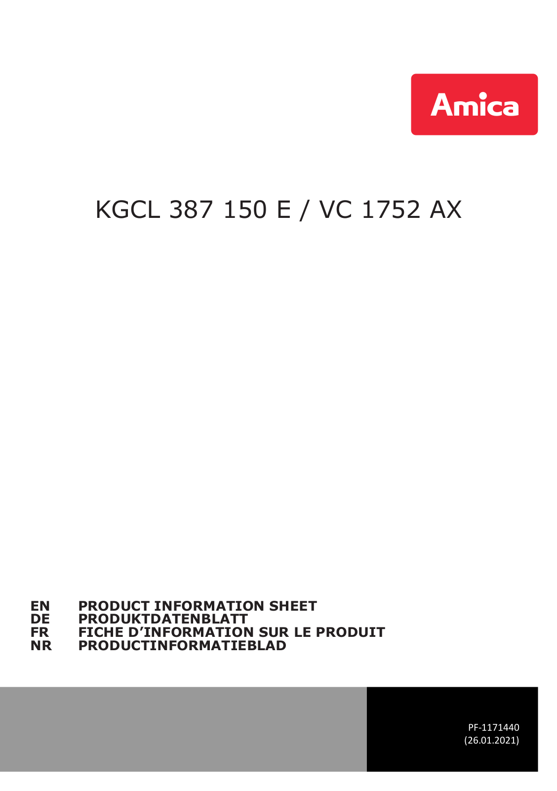 Amica KGCL 387 150 E, VC 1752 AX INFORMATION SHEET