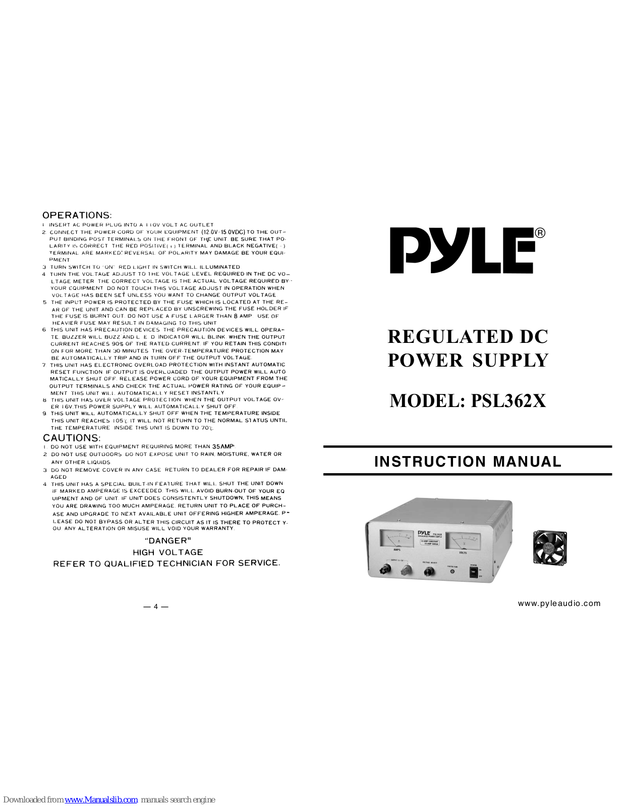 Pyle PSL362X Instruction Manual - ManualMachine.com