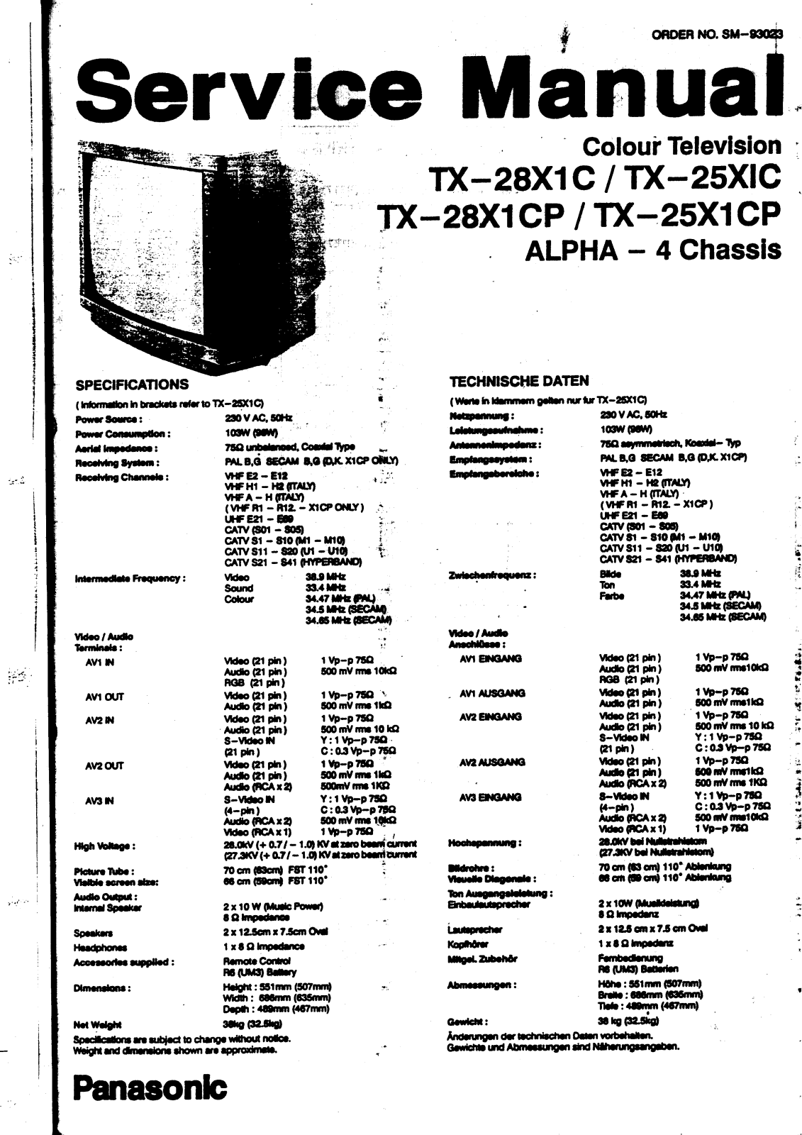 panasonic tc-28x1cp, tc-28x1c, tc-25x1c, tc-25x1cp Service Manual