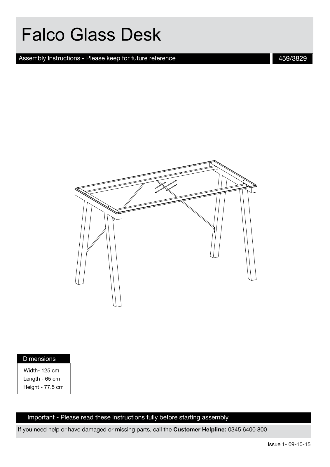 Argos FALCO GLASS DESK ASSEMBLY INSTRUCTIONS